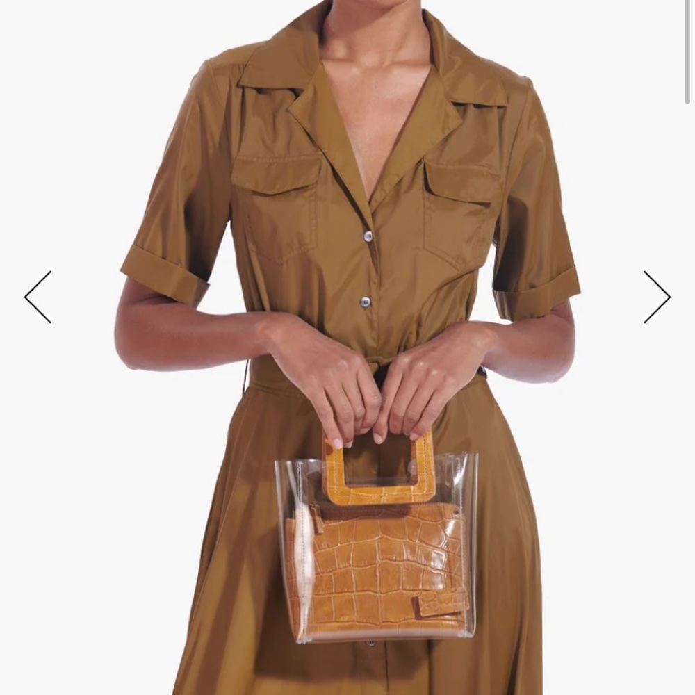 Staud Mini Shirley Bag, Clear Tan Croc Embossed Bag.